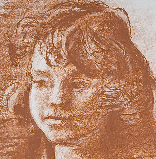 young girl face 'lili' detail conté 2013 © adam cope
