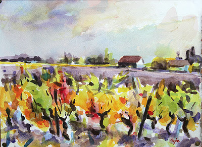 old wine stocks dancing autumne wine vines viuex cepes aquarelle watercolour