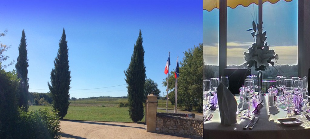 hotel entrance french flags restrauant glitz glasses