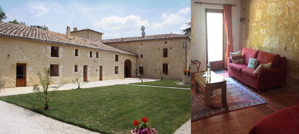 stone hotel courtyard & lounge at chateau de sanse