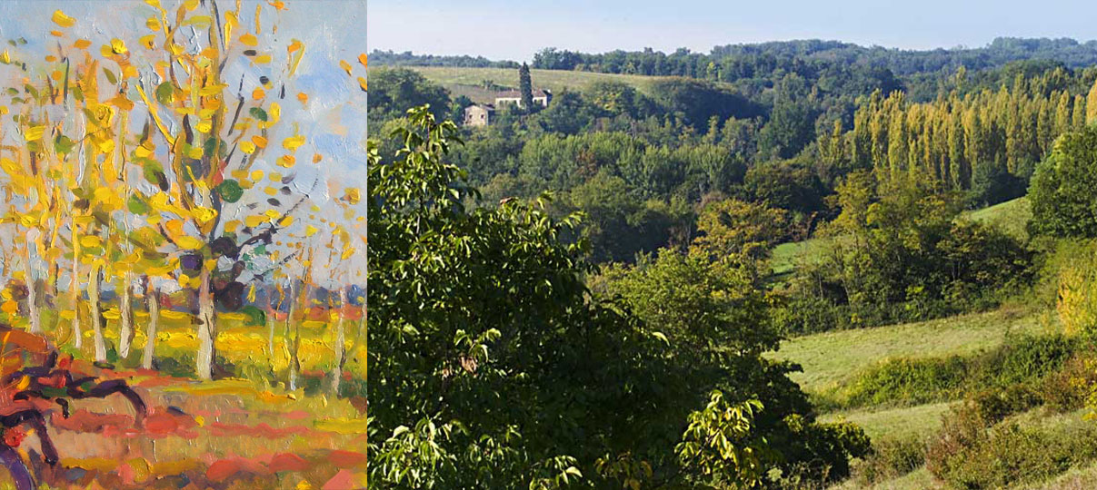 vines & oil painting & view of poplars