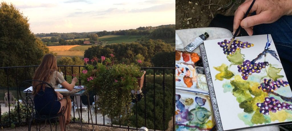 painting lesson vines grapes far view