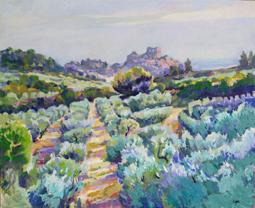 Aureille, Provence,Alpilles, tableau, huiile, plein-air,oliviers,lavendou