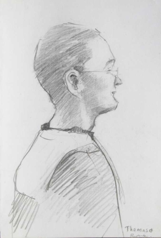 graphite portrait, young ma, attention, hatching, hachure, profile,