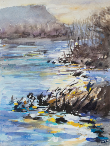 watercolour,river,tonal,wet in wet,technique,pleinair,landscape