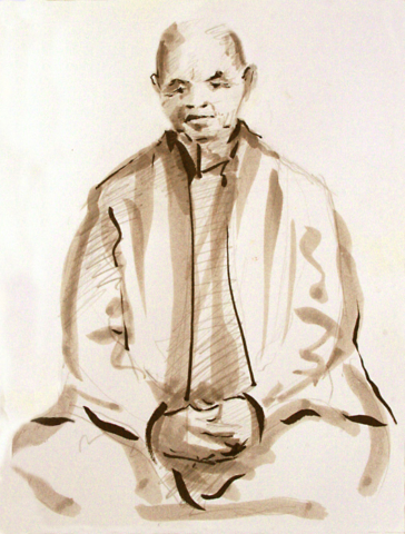 zen master,drawing,meditation,neo sumi-e,zafu, Thich Nhat Han