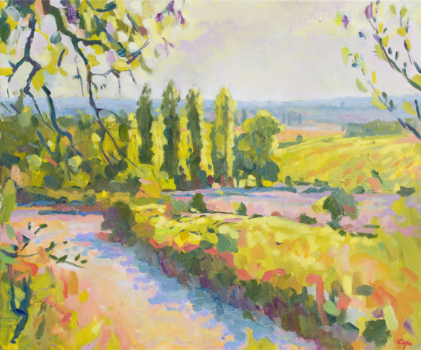 colourist oil painting, landscape French, sud ouest, dorogne,vignoble, huile