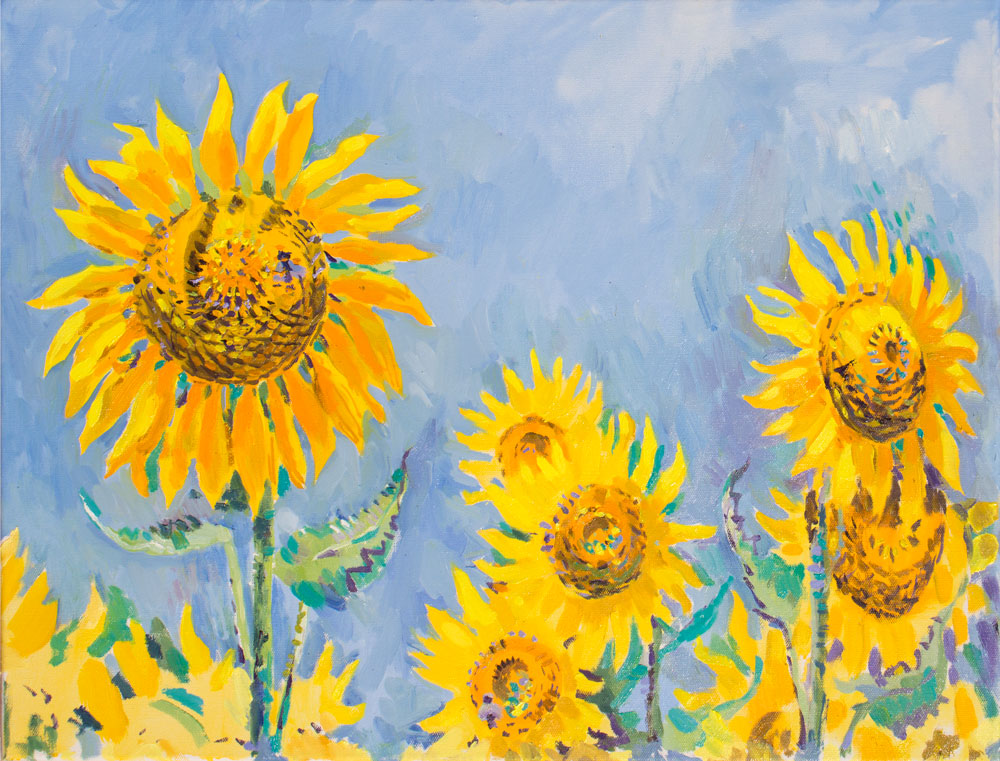oil painting sunflowers blue skies plein air alla prima