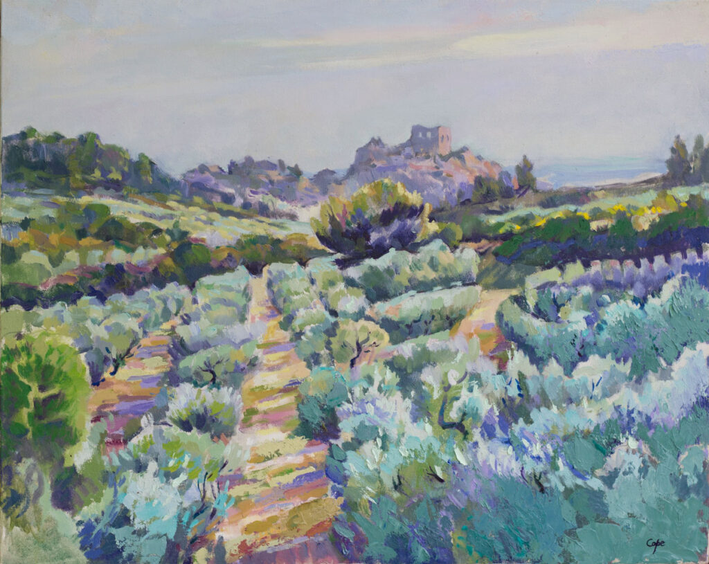 Aureille, Provence,Alpilles, tableau, huiile, plein-air,oliviers,lavendou