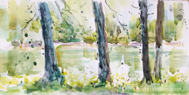 'By the Pond' Watercolour 36 x 18 cm. Available