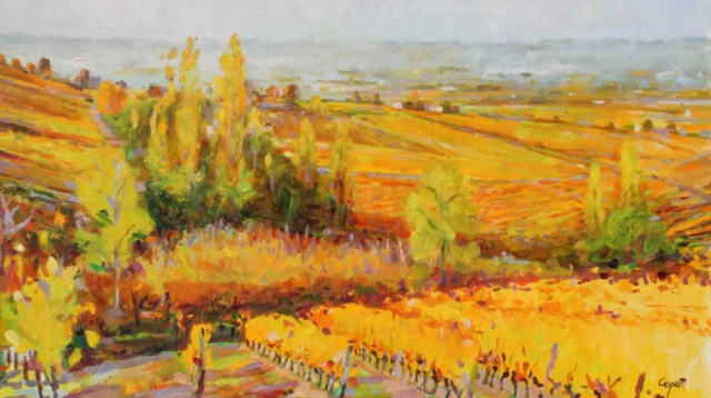 vendanges,oil painting, autumn vines,golden,south france,landscape,bergerac,monbazillac