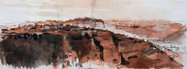 encre chine,pastel, cele vallee,falaise