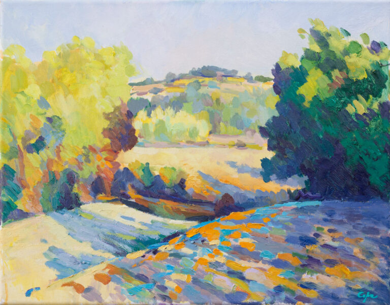 oil painting,wheat field, summe, evening shadows