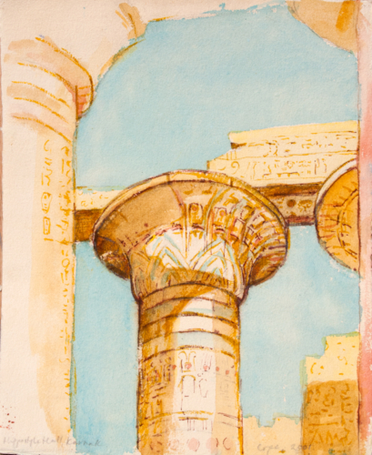 watercolour painting karnak egypt temple hippostyle hall new kingdom orientalist bright desert light