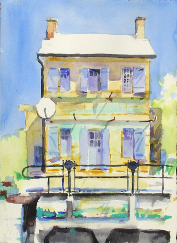 side by side ,technique, watercolour, canal house,architecture