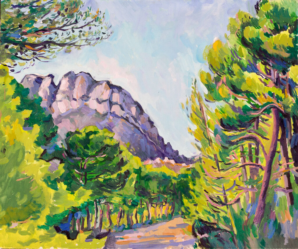 pinede,pine forest,cliffs,falaisde, alpilles,provence, tableau, artist, plein-air painting,