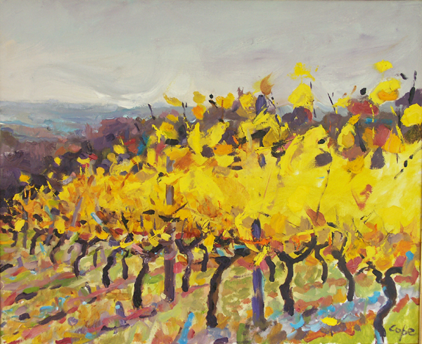 vignes,huile, oil painting,dansing vines, expressionism,yellow, autumn,Alla prima, plein air,