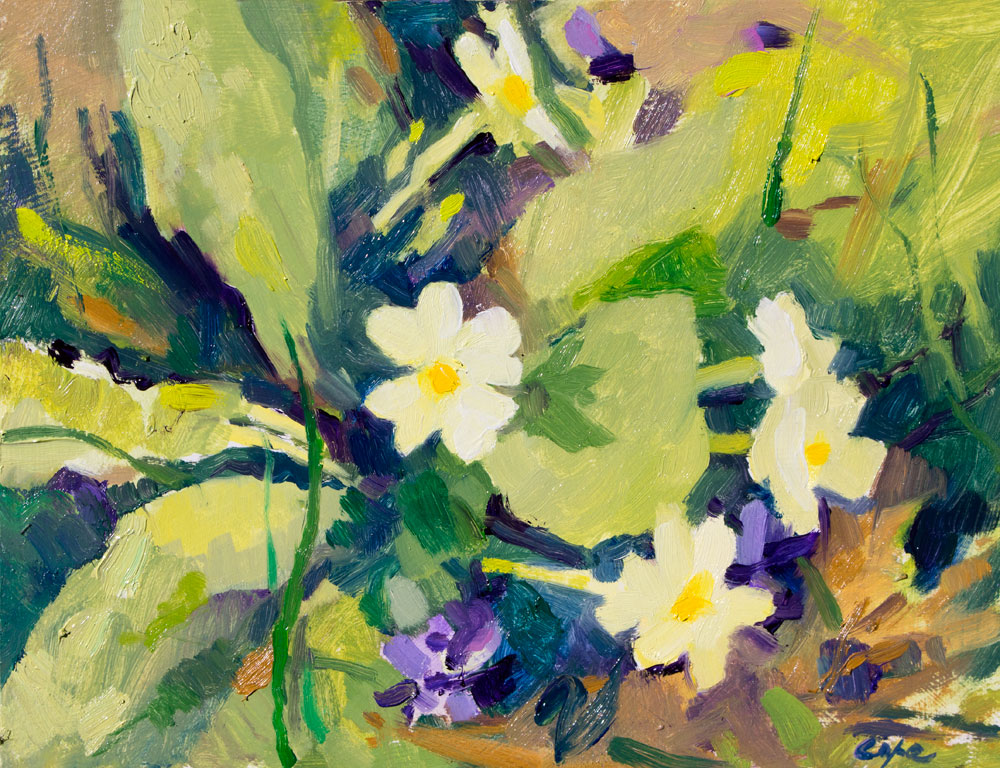 oil painting of spring flowers primroses primavere plein air flowers natural arrangement