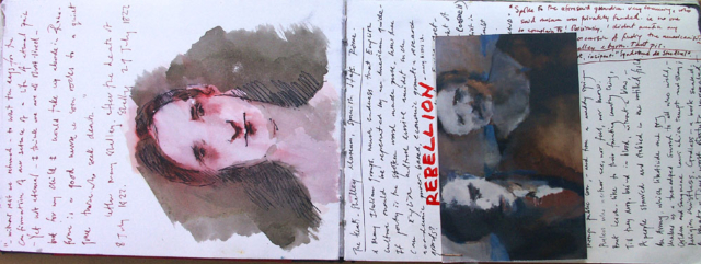 drawing,Mary Shelley, Keats Museum, anoted,rebellion,travel bookDouble spread,  Sketchbook