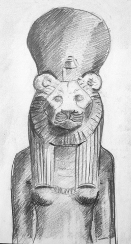 drawing,Sekhmet, Louvre, Graphite,sketchbook,egypt