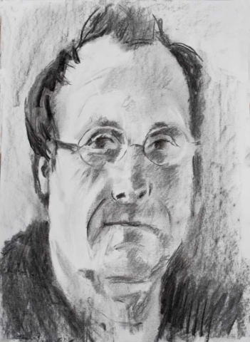 charcoal,portait of the artist, self portrait, glasses