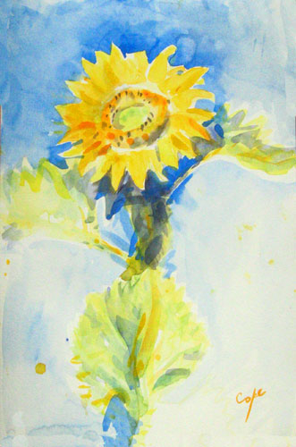 watercolour sunflower, joy, happy, non botanical, aquarelle
