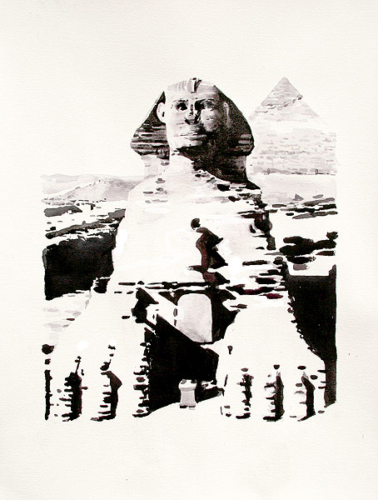 The Great Sphinx of Gaza,watercolour,notan,half tone,sepia