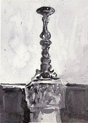 monochrome value study watercolour of a candle stick