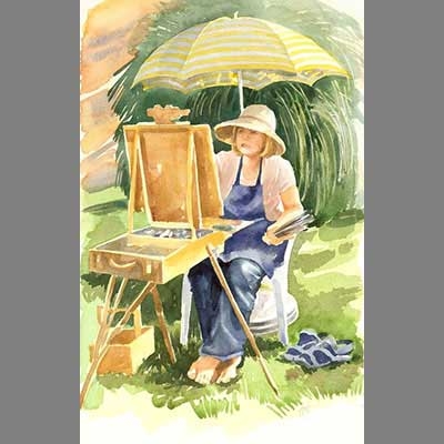 'Vivien painting' by Cathy . Watercolour from photograph.