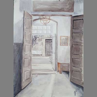 grisaille chateau interior - watercolour