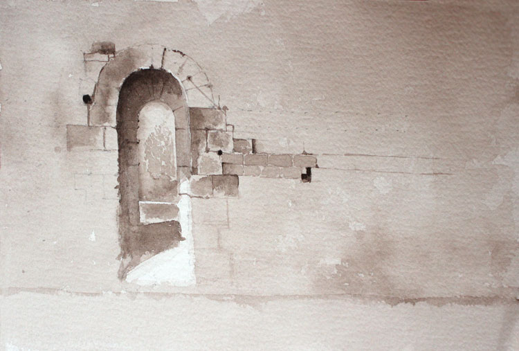 'Arch at St Avit' by Martha. Sepia watercolour