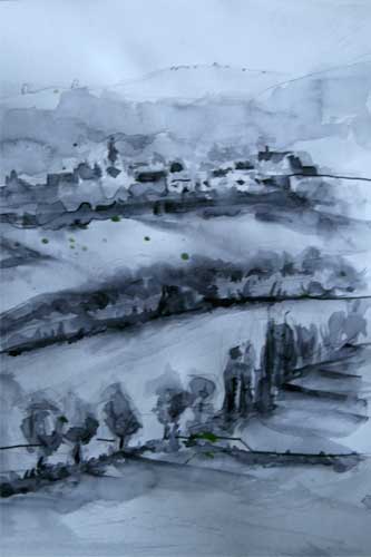 'View from window at Beduer' Watercolour in neutral tint by Christine