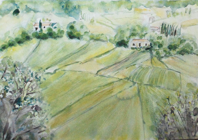 Dordogne Landscape. Watercolor by Gabrielle