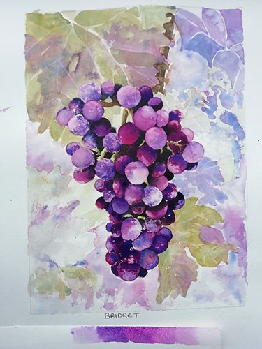 watercolour wine grapes wet in wet