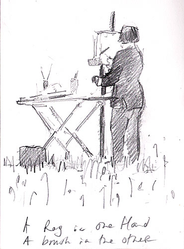 cartoon painter painting en plein-air