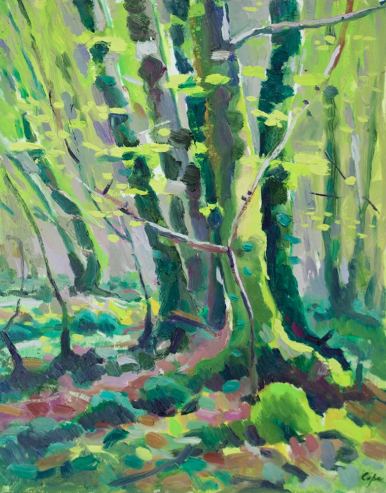 green trees oil painting art dordogne woods hornbeam leaves
