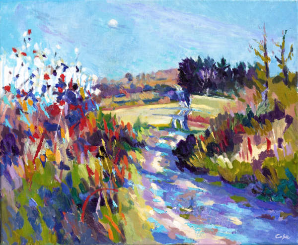 Chemin à la Lune, tableau,huile,art,camino st jacques,montcuq,lot,france,painting