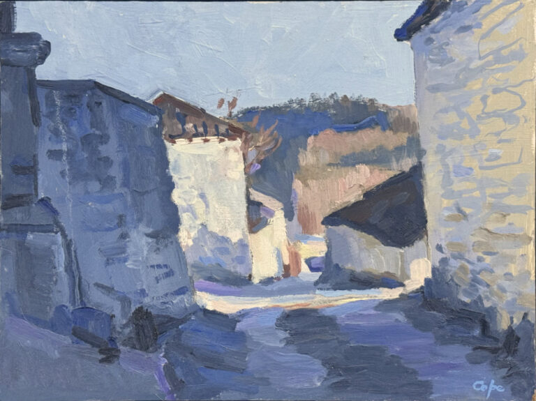 tableau,huile,maisons,clair-obscur,effet de lumiere,ombres, Lot, Adam Cope